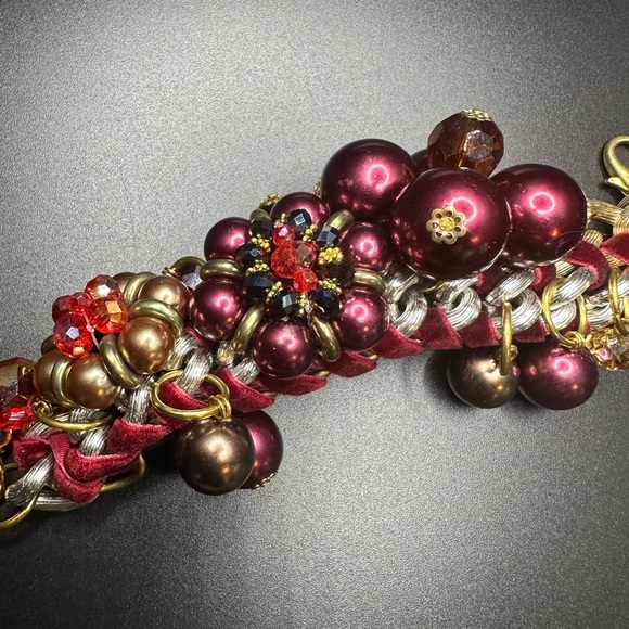 Festive Holiday Statement Coord Set Chunky Heavy Aurora Borealis Ribbon Burgundy - Picture 7 of 16